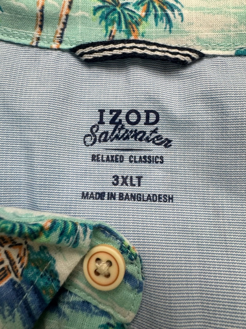 IZOD Saltwater Relaxed Size 3XLT Blue Green Tropical Hawaiian Aloha Shirt NWT - Picture 5 of 13